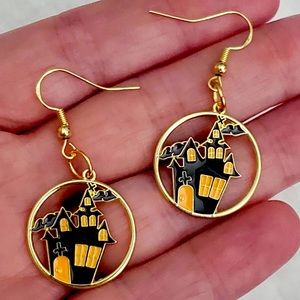 Haunted house earrings Halloween 925 silver gold plated handmade party gift 🎃